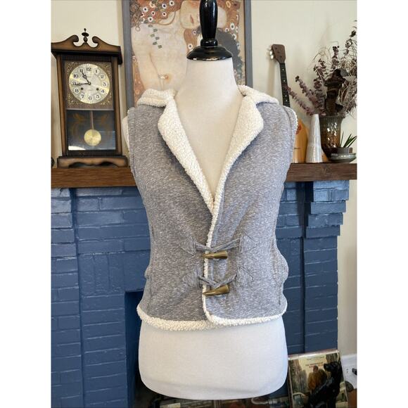 Mudd XL Gray Vest Sherpa Trim Hood Y2K Toggle Closure Vintage 90s Jacket M L - Picture 1 of 13